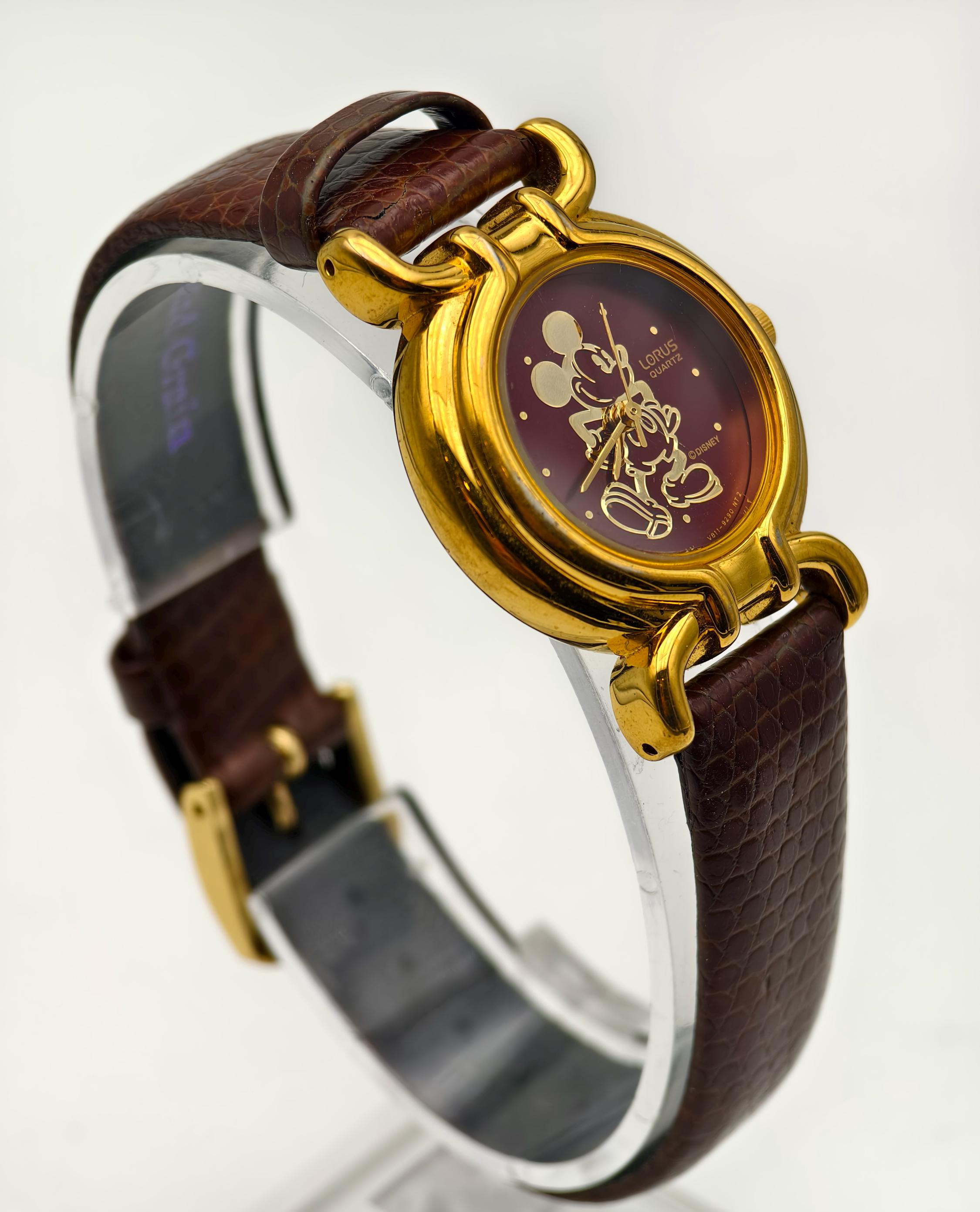 Vintage Disney Mickey Mouse gold face watch by Lorus w/ black watch band Similar Items to Mickey Mouse Quartz Watch by Loras main image 2