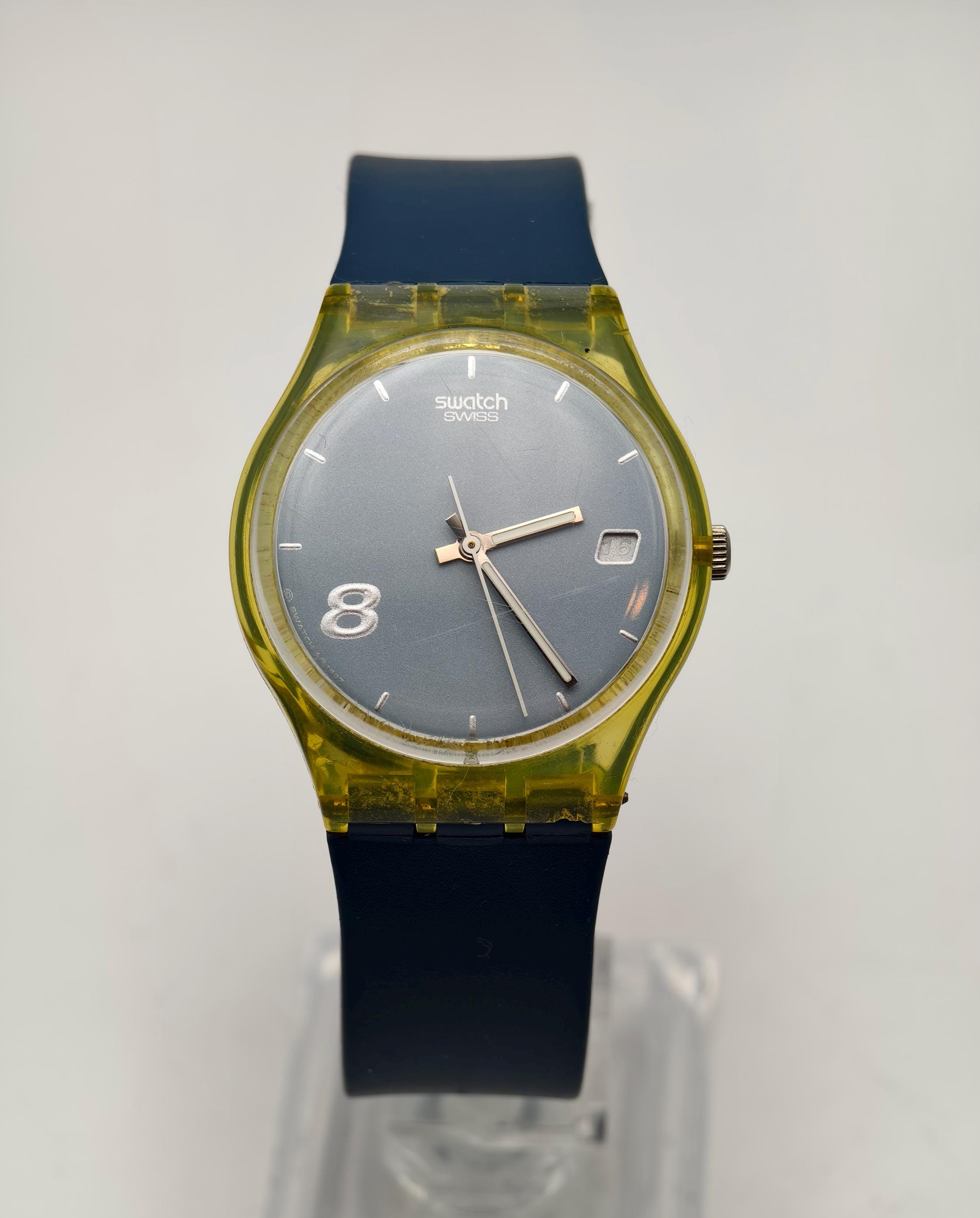 Vintage 1997 Swatch Swiss Snowpass Quartz Watch Yellow Case Blue