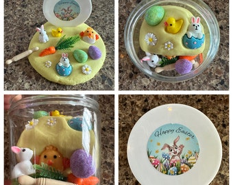 Organic Easter Playdough sensory jar - EASTER bunny chick flower egg theme