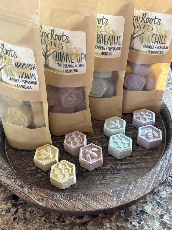 Organic natural 6 oz bag mini shower steamers or 8 pack gift box & steamer dish, gift for her, gift for him, basket filler, shower gifts
