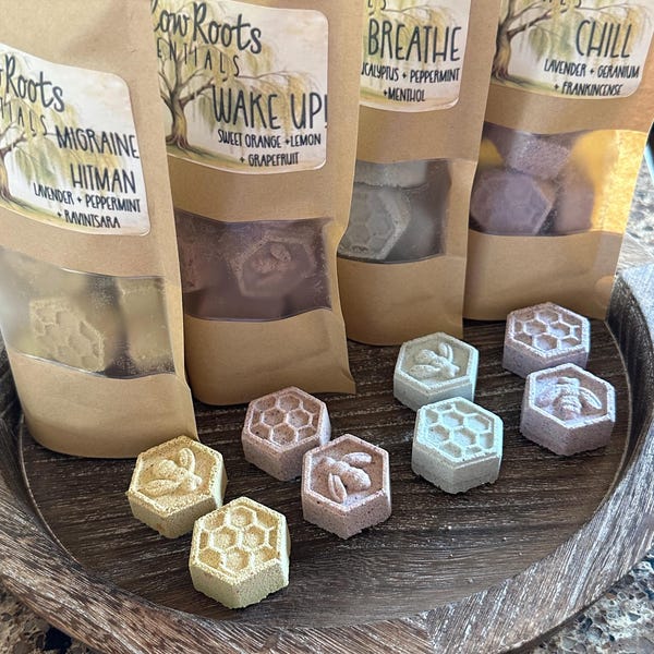 Organic natural 6 oz bag mini shower steamers or 8 pack gift box & steamer dish, gift for her, gift for him, basket filler, shower gifts