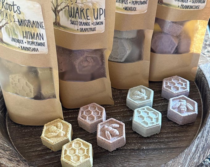 Organic natural 3 oz bag mini shower steamers or 8 pack gift box & steamer dish, gift for her, gift for him, basket filler, shower gifts