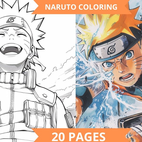 Naruto coloring book, 20 pages, manga style coloring pages for children and adults, instant download, printable PDF.