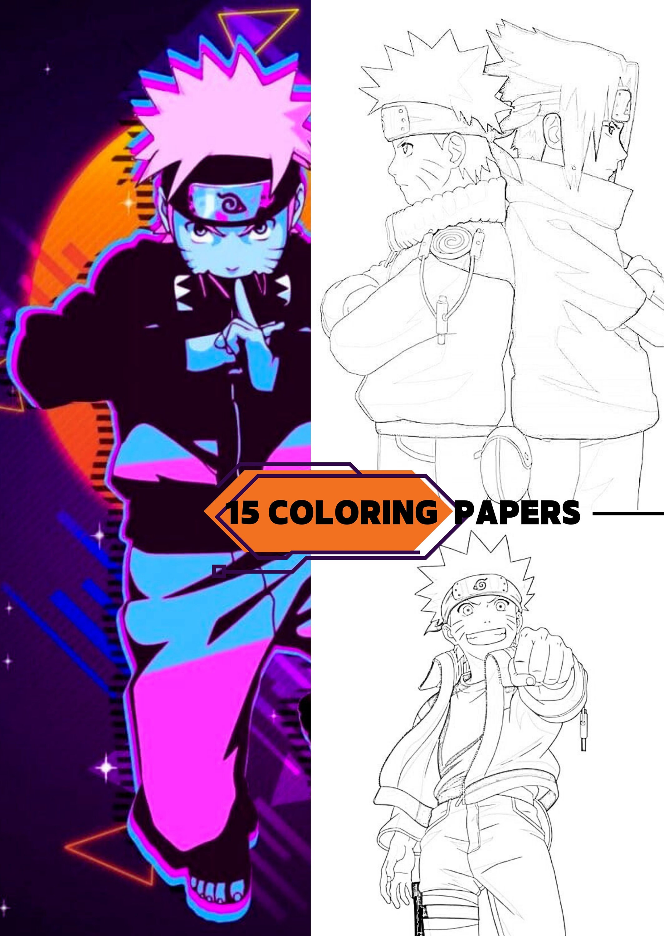 Naruto Manga Coloring Pages, 15 Pages, Anime Coloring Pages for