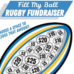 Rugby Printable Fundraiser | Fill My Ball Customizable Fundraising Sheet | Digital Download, Canva Template, PDF, PNG