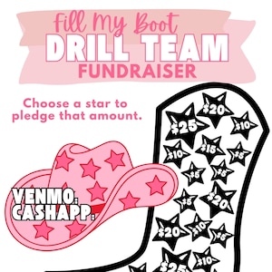 Fill My Boot Drill Team Fundraiser | Customizable Printable Fundraising Sheet | Canva Template, PDF, PNG