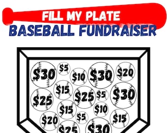 Printable Baseball Fundraiser | &quot;Fill My Plate&quot; Customize in Canva + PDF and PNG