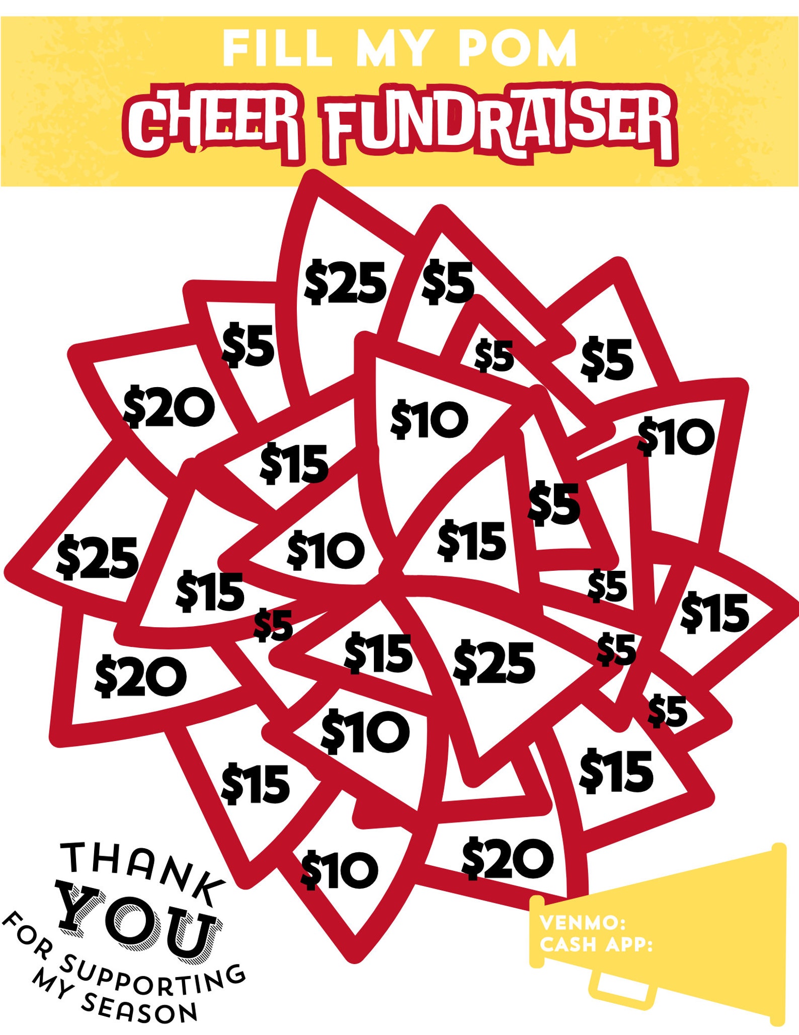 Cheer Fundraiser: Fill My Pom Printable, Customizable Canva Template ...