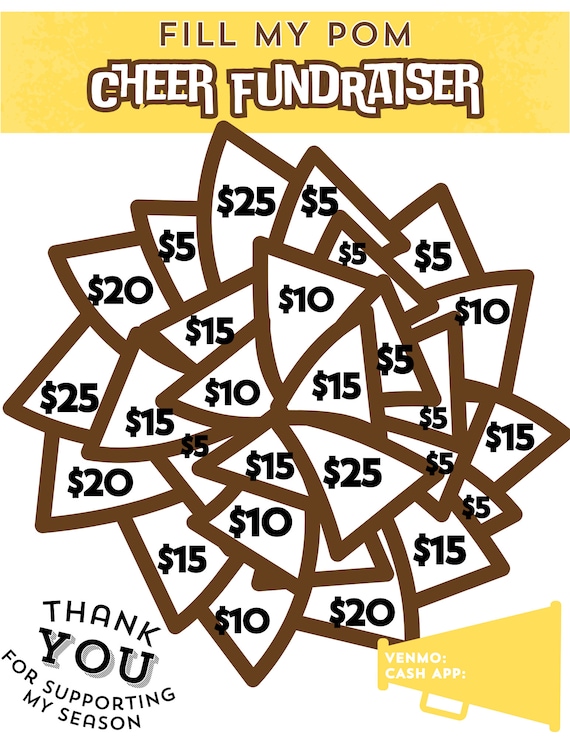 Fill My Pom Printable Cheer Fundraiser | Canva Template, PDF, PNG | Immediate Download with BONUS Pledge Tracker