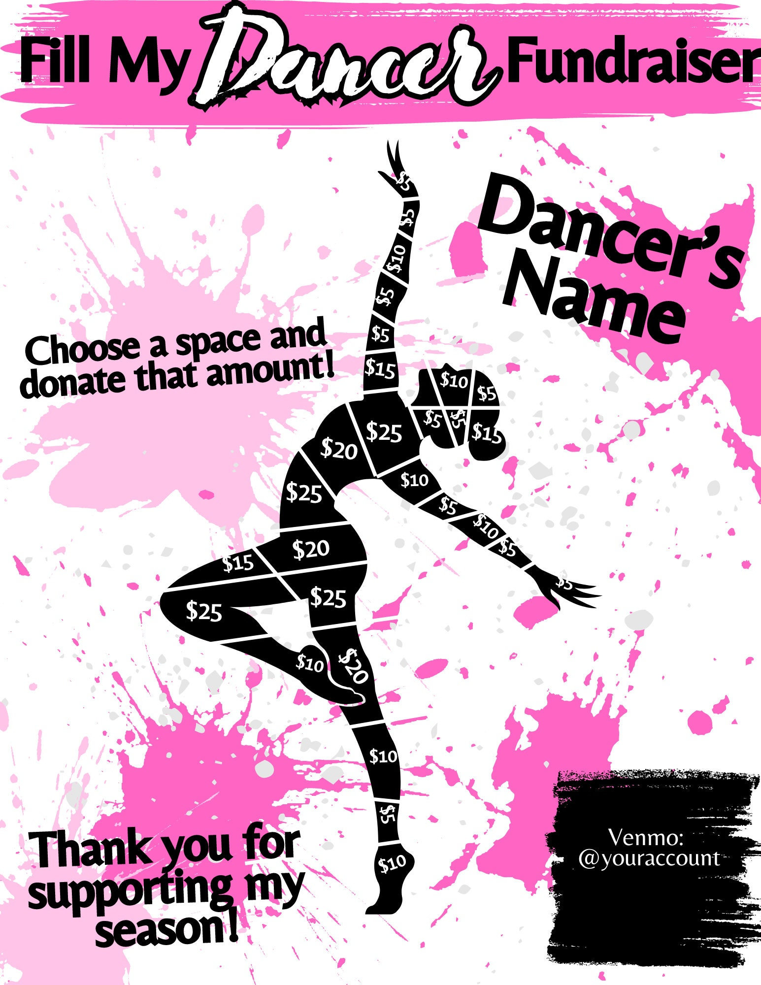 Printable Dance Fundraiser: Fill My Dancer Template (Canva, PDF, PNG)