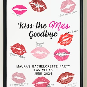 Junggesellinnenabschied druckbar | Kiss the Miss Goodbye Aktivität zur Wandkunst | Canva Vorlage | Junggesellinnenabschied | Junggesellinnenabschied