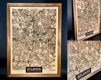 Atlanta wall decor Laser cut map City map wood Home decor