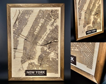 New York city map Office decor Wooden map Laser cut city map