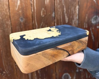 Mother&#39;s Day Gift Handmade Wooden Jewelry Box with Epoxy Resin Unique Keepsake Box Personalized Gift for Mom, Custom Epoxy Box, Rustic Style