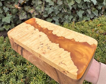 Mother&#39;s Day Gift Handmade Wooden Jewelry Box with Epoxy Resin Unique Keepsake Box Personalized Gift for Mom, Custom Epoxy Box, Rustic Style