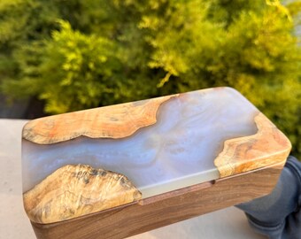 Christmas Gift Handmade Wooden Jewelry Box with Epoxy Resin Inlay, Rustic Keepsake Organizer, Unique Storage Box for Him or Her