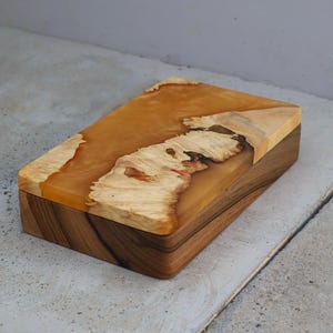 Regalo de boda único para pareja, joyero grande de madera hecho a mano con tapa, recuerdo rústico para anillos, cartas y recuerdos, regalo para recién casados.