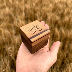Personalized Wedding Ring Box, Natural Wood Jewelry Box for Wedding Proposal, Rustic Engagement Ring Box, Engraved Ring Box
