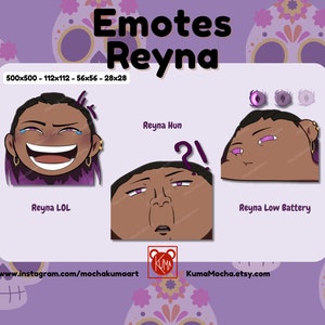 Valorant-emotes Reyna - Set van 3 twitch-emotes Reyna | trillen | youtube |onenigheid | schop | twitch-emoties | Valorant | Reina | Chibi Reyna