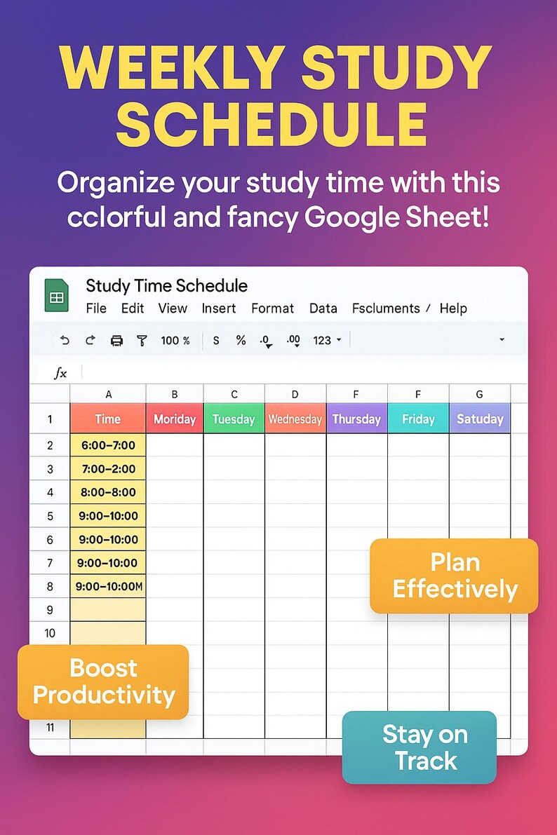 Editable Study Schedule Excel Template|student Planner|daily & Weekly ...