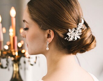 Pettine per capelli da sposa floreale Fermaglio per capelli con perle Pezzi per capelli da sposa, copricapo da sposa, accessori per capelli Kacie con fiori, pettini e fermagli da sposa