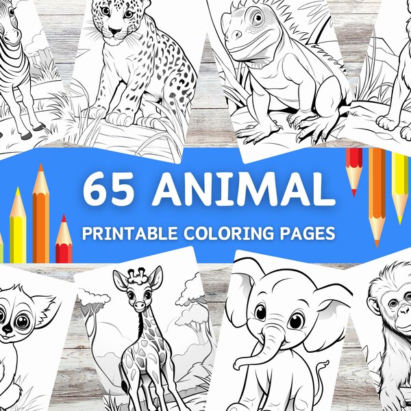 65 Easy Coloring Pages For Kids, Toddlers, Preschoolers, Coloring Book Simple Coloring Pages Homeschool Printable, Wild Animals
