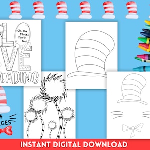 Dr. Seuss Coloring Pages, Read Across America Printable, Kids Coloring Pages, Printable Pages for Kids, Dr. Seuss Birthday,Digital Download