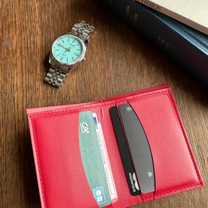 Porte-cartes pliable 4 emplacements en cuir de veau véritable avec poche à billets , fait main en France