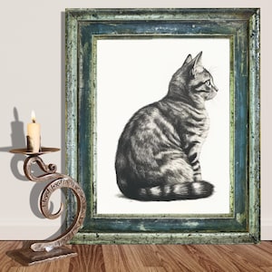 Vintage Cat Art Print: Minimalist Black and White Drawing