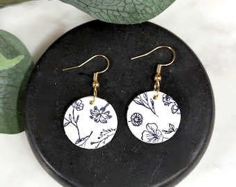 Black and White Floral Stamped Earrings