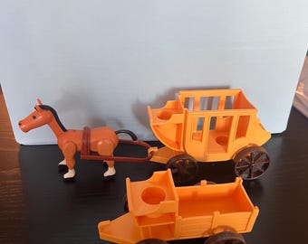 Vintage Fisher Price Little People Western Carriage and Cart with Horse and Harness