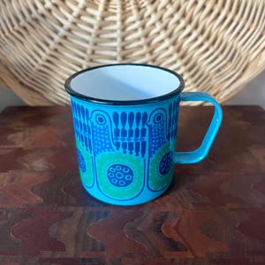 RARE Vintage Kaj Franck Finel Blue Lintu Bird Enamel Mug or Cup Arabia of Finland in great condition
