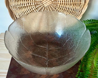 Extra Large Vintage Arcoroc France glass “Aspen” leaf bowl
