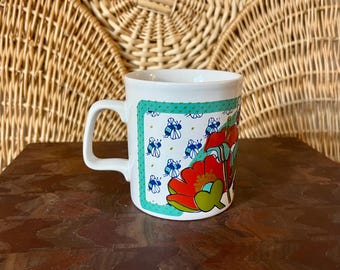 Vintage Colorful Kiln Craft EnglandCeramic Mug with Flowers and Bees