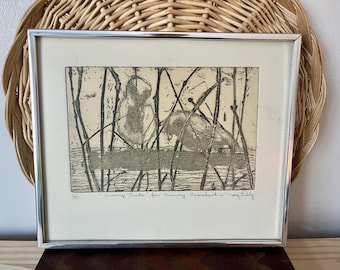 Vintage Framed Etching “Swamp Birds” signed by artist Mary Lilly