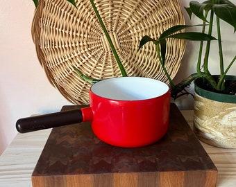 Vintage McM Red Enamel Pot with wood handle