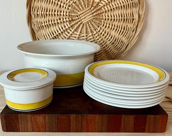 Vintage Arabia Finland Faenza Serving Bowl, Lidded Sugar Bowl & Plates