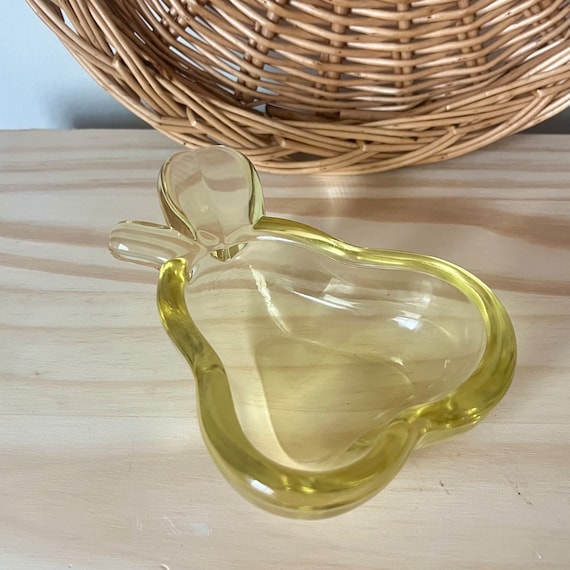 Art Vannes France Yellow Crystal Glass Pear Bowl - image 1