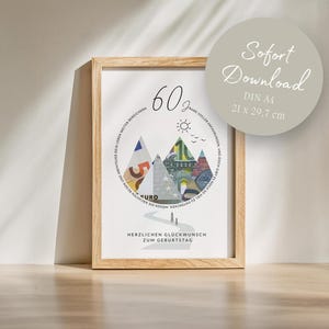Geldgeschenk 60 Geburtstag Berge Abenteuer Reise Wandern Geschenk für Papa Geschenk für Mama SOFORT Download DIN A4 zum Ausdrucken