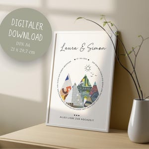 Presente em dinheiro, voucher de caminhada nas montanhas de casamento para noivos, personalizado para viagens de casamento, download de aventura DIN A4 para impressão