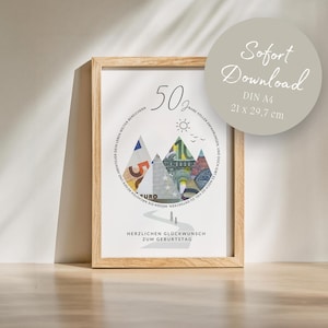 Geld cadeau 50e verjaardag bergen avontuur reizen wandelen cadeau voor vader cadeau voor moeder DIRECT downloaden DIN A4 om af te drukken