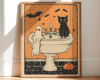 Halloween Bath Time, Halloween Decor, Bathroom Wall Art, Wall Art Print, Halloween Print