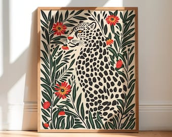 Modern Wall Art Print, Leopard Wall Art, Animals Wall Art, Colorful Print, Botanical Print Poster, Wall Art, Home Decor Poster, UNFRAMED