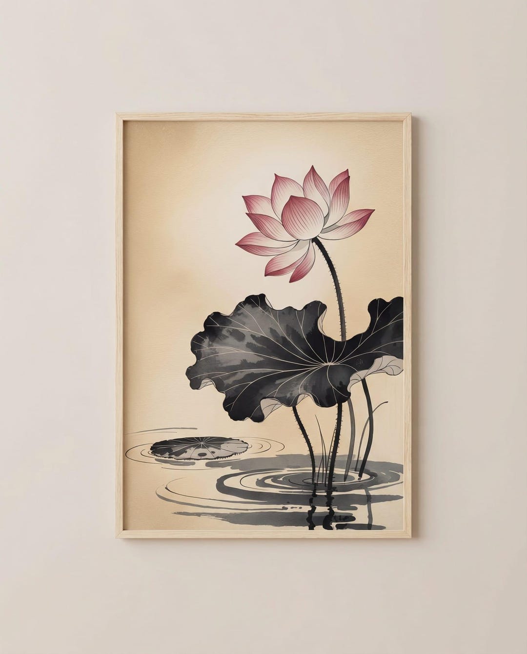 Lotus Flower Wall Art Print, Japanese Lotus Poster, Zen Wall Decor ...