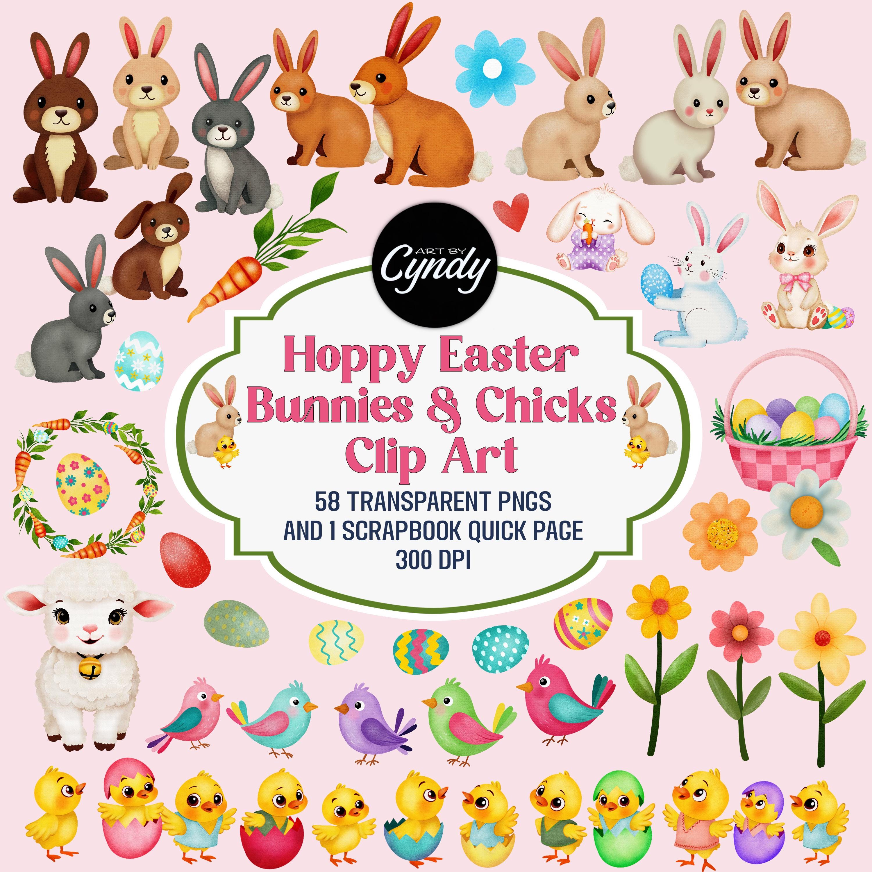 Hoppy Easter Bunnies and Chicks Clip Art - Etsy