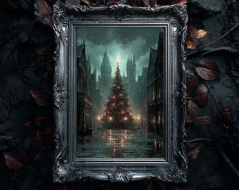 Gothic Christmas Tree Print: Dark Academia Holiday Art (Digital Download)