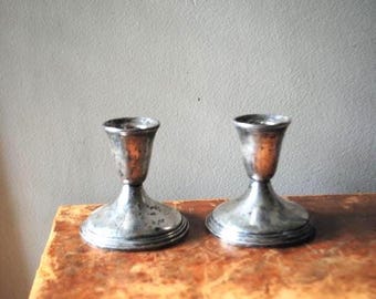 1900 empire  weighted  sterling silver 925  two candlestick  holder,  358. 7 gr together.