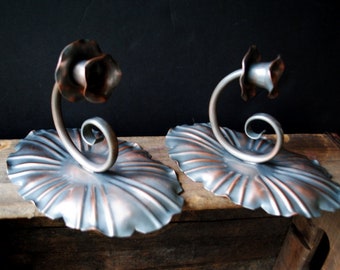 1960 vintage  rare  , solid copper  , one pair  of  sconces  candle holder  with  light  gray finish. Handcrafted by Georgian Brothers.