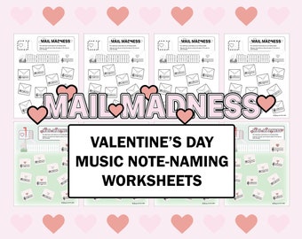Printable Piano Music Theory Worksheets - Staff Note-Naming - Valentine's Day Themed -  Music Education/Piano Lesson