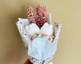 Crochet Flower Bouquet Pink and White Lavender and Tulips, Gift for her, Handmade Gift Ideas, Home Decor, Birthday, Anniversary, Romantic